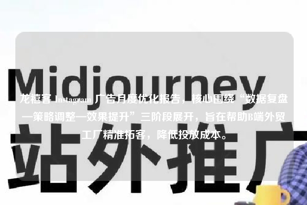 龙禧客 Instagram 广告月度优化报告，核心围绕“数据复盘—策略调整—效果提升”三阶段展开，旨在帮助B端外贸工厂精准拓客，降低投放成本。