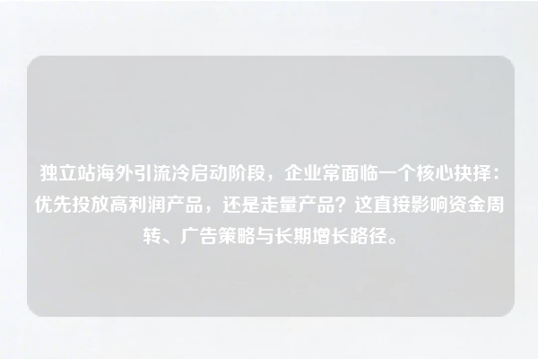 独立站海外引流冷启动阶段，企业常面临一个核心抉择：优先投放高利润产品，还是走量产品？这直接影响资金周转、广告策略与长期增长路径。