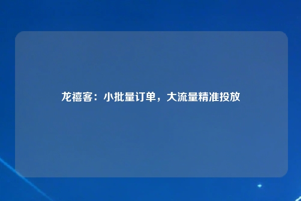 龙禧客：小批量订单，大流量精准投放