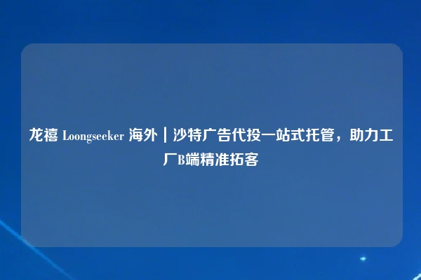 龙禧 Loongseeker 海外｜沙特广告代投一站式托管，助力工厂B端精准拓客