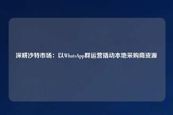 深耕沙特市场：以WhatsApp群运营撬动本地采购商资源