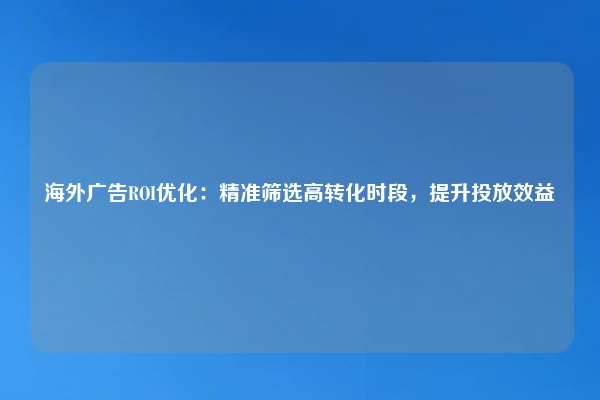 海外广告ROI优化：精准筛选高转化时段，提升投放效益