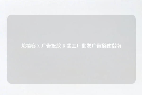 龙禧客 X 广告投放 B 端工厂批发广告搭建指南